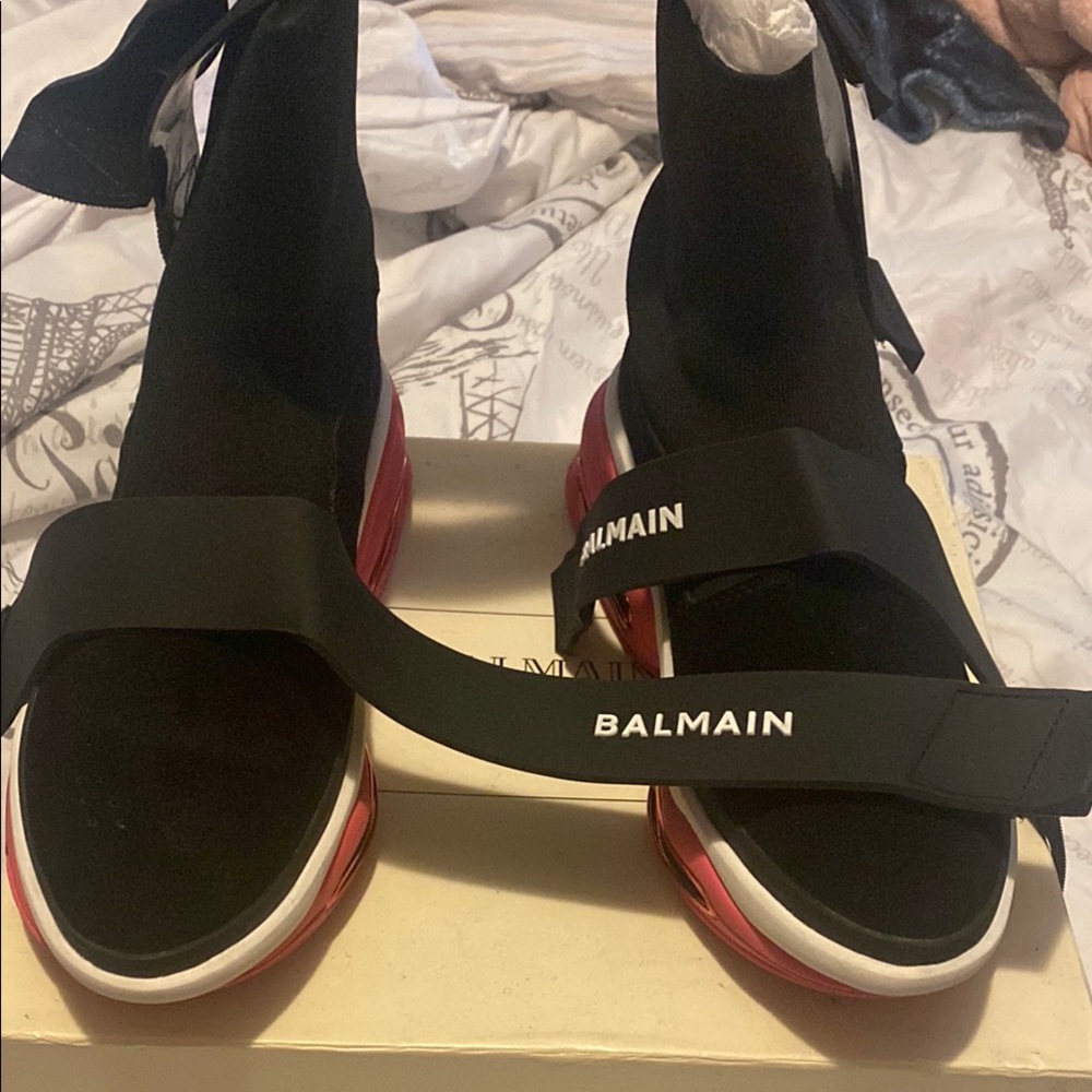 Balmain Black and Red Sneakers Luxury Style